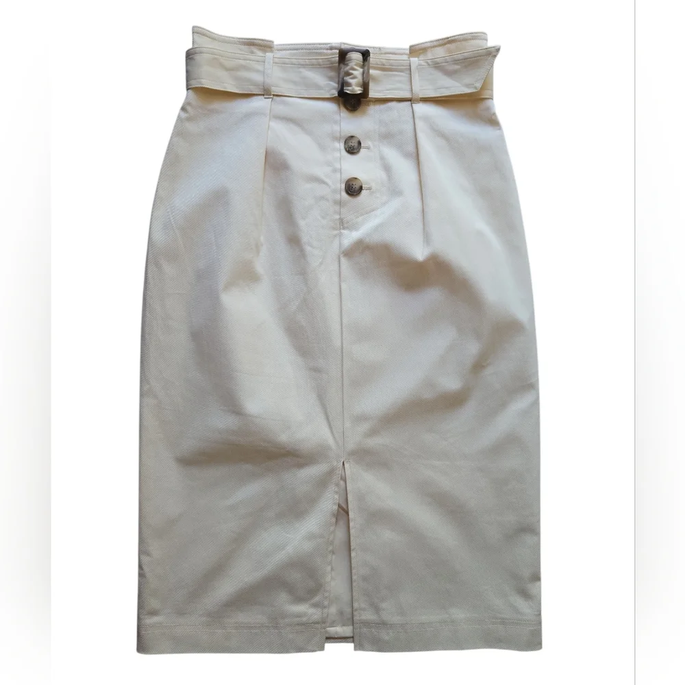 Antonio Melani High-Waist Belted Pencil Midi‎ Skirt Beige ~Small